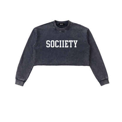 Women's Snow Washed Raw Edge Cropped Sweatshirt